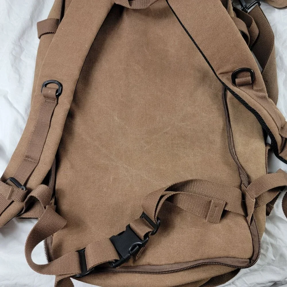Witzman Canvas Backpack Travel Rucksack Multi Pocket Large Capacity Brown